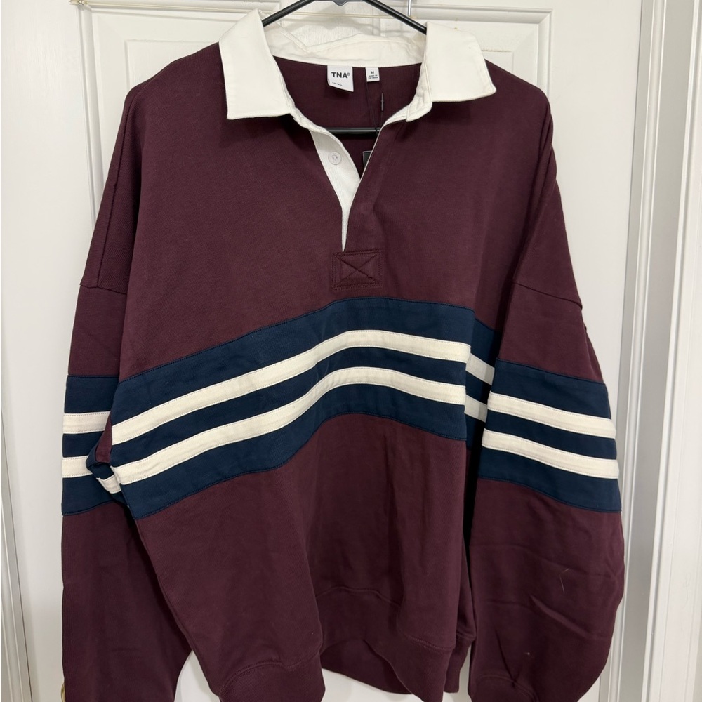 Aritzia Burgundy and Navy Striped Rugby Top NEVER WORN